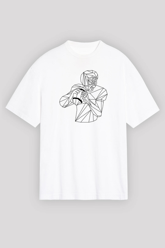 Rugby Baskılı Unisex Beyaz Oversize Tişört - Tshirt