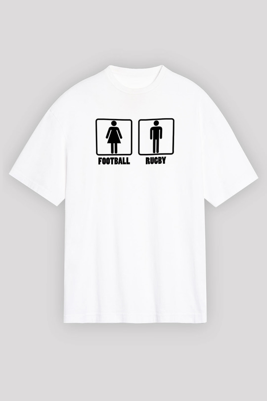 Rugby Baskılı Unisex Beyaz Oversize Tişört - Tshirt