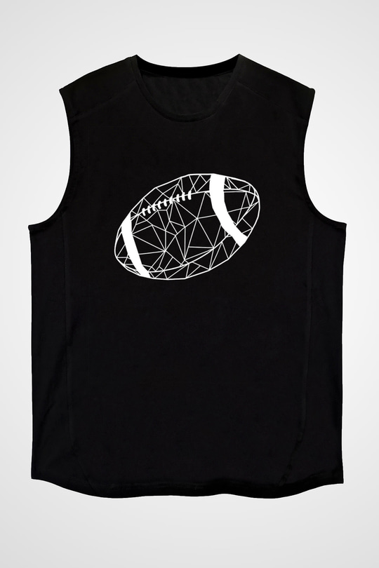 Rugby Baskılı Unisex Siyah Kolsuz Tişört