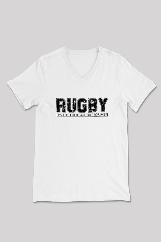Rugby Baskılı Unisex V Yaka Tişört - Tshirt