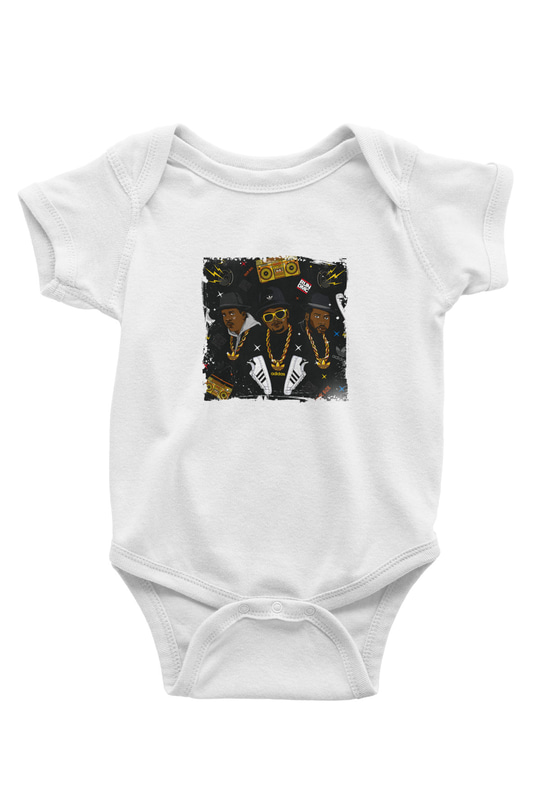 Run DMC Baskılı Unisex Beyaz Bebek Body - Zıbın