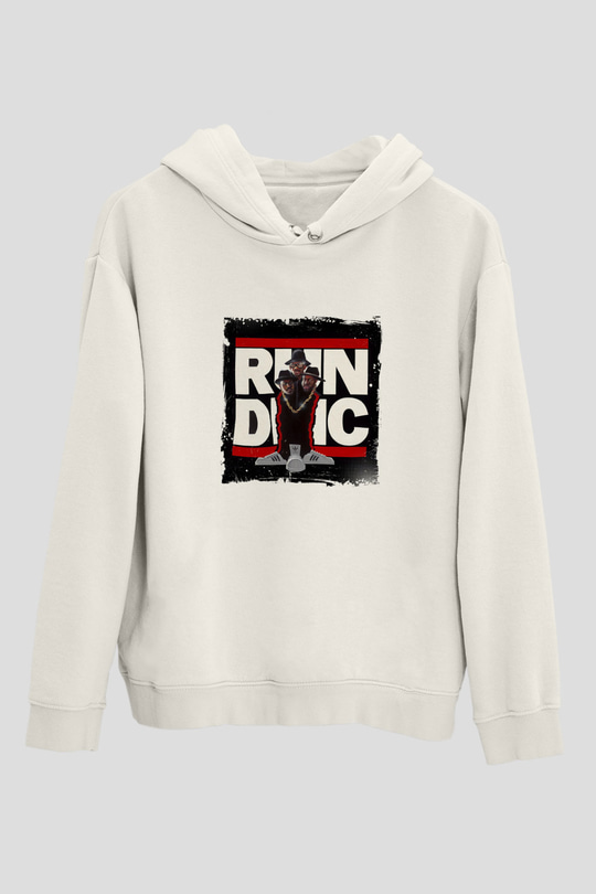 Run DMC Baskılı Unisex Beyaz Kapüşonlu Sweatshirt