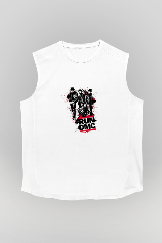 Run DMC Baskılı Unisex Beyaz Kolsuz Tişört