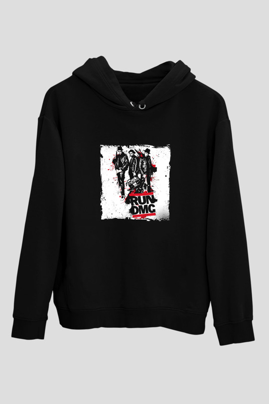 Run DMC Baskılı Unisex Siyah Hoodie