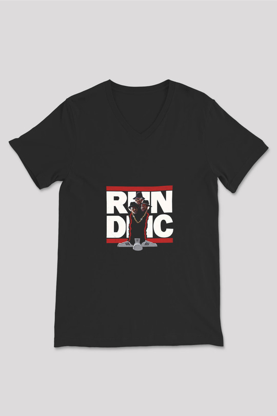 Run DMC Baskılı Unisex Siyah V Yaka Tişört