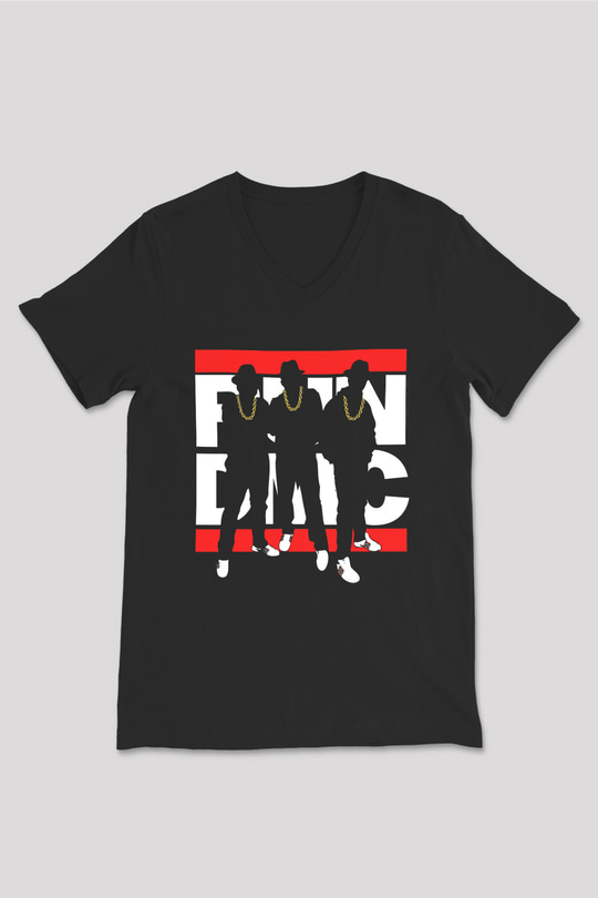Run DMC Siyah Unisex V Yaka Tişört