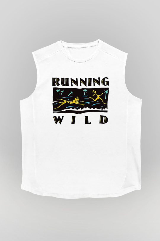 Running Wild Baskılı Beyaz Unisex Kolsuz Tişört - Tshirt