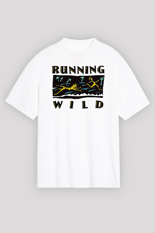 Running Wild Baskılı Beyaz Unisex Oversize Tişört - Tshirt
