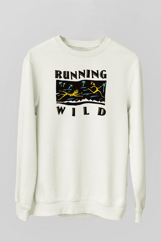 Running Wild Baskılı Beyaz Unisex Sweatshirt