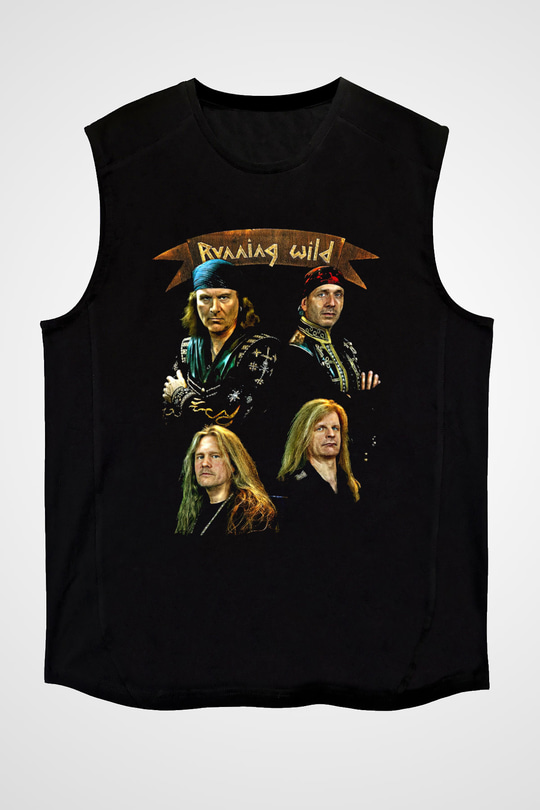 Running Wild Baskılı Unisex Siyah Kolsuz Tişört - Tshirt