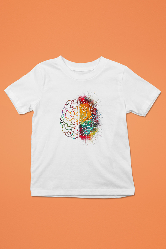 Sağ ve Sol Beyin Baskılı Unisex Beyaz Çocuk Tişörtü - Tshirt
