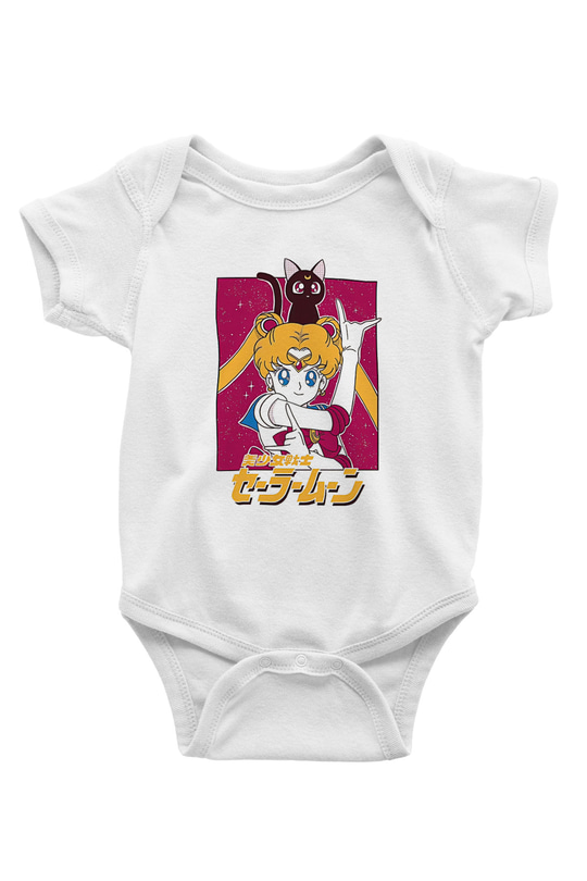 Sailor Moon Baskılı Beyaz Unisex Bebek Body - Zıbın