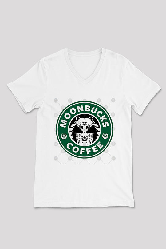 Sailor Moon Baskılı Beyaz Unisex V Yaka Tişört - Tshirt