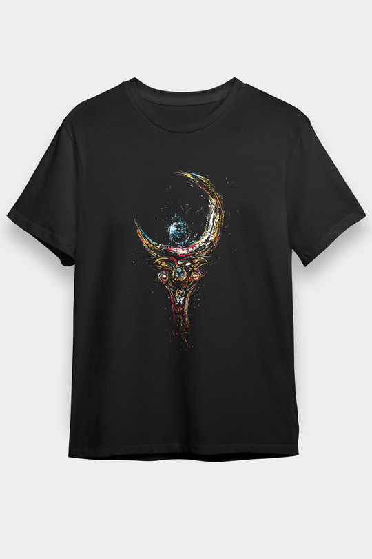 Sailor Moon Baskılı Unisex Siyah Tişört - Tshirt