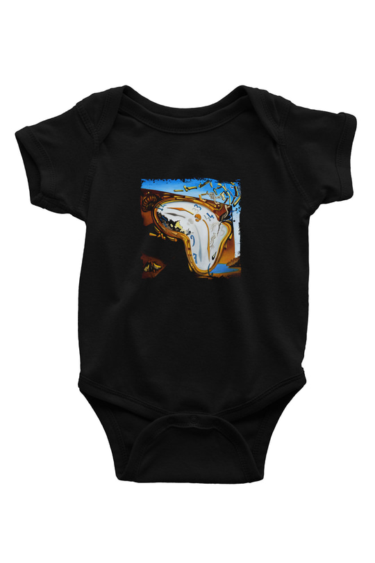 Salvador Dali Baskılı Unisex Siyah Bebek Body - Zıbın