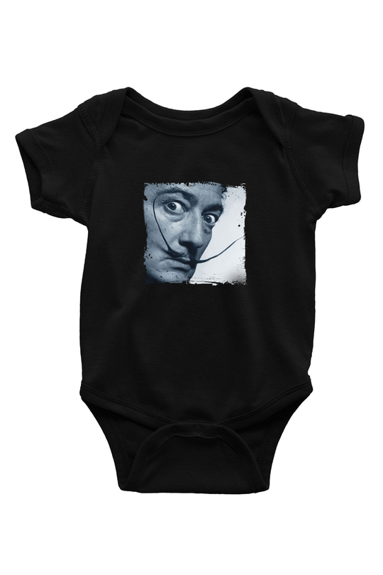Salvador Dali Baskılı Unisex Siyah Bebek Body - Zıbın