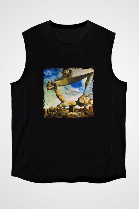 Salvador Dali Baskılı Unisex Siyah Kolsuz Tişört