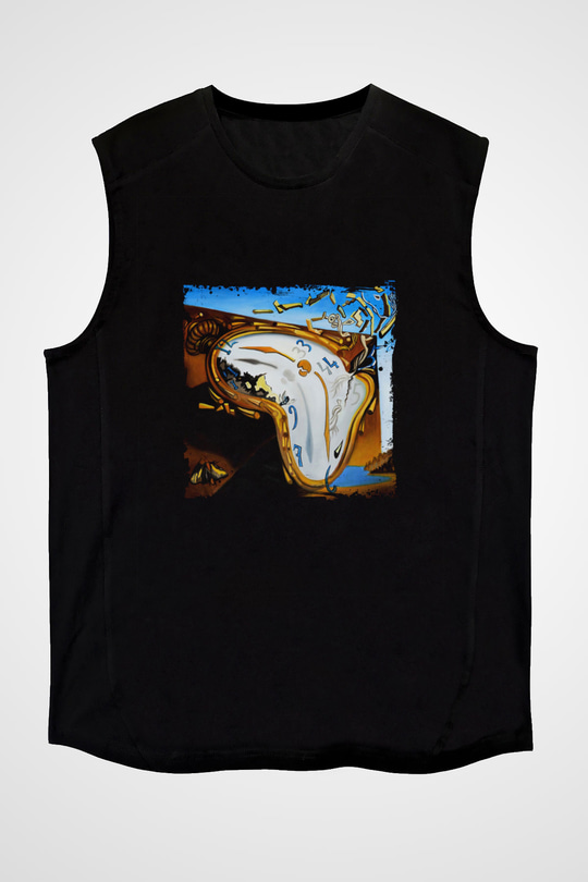 Salvador Dali Baskılı Unisex Siyah Kolsuz Tişört