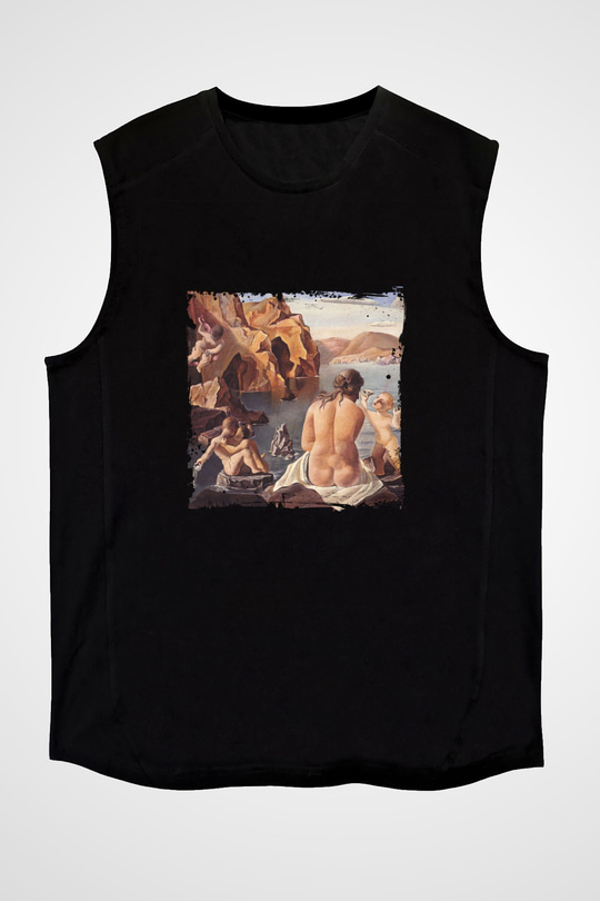 Salvador Dali Baskılı Unisex Siyah Kolsuz Tişört