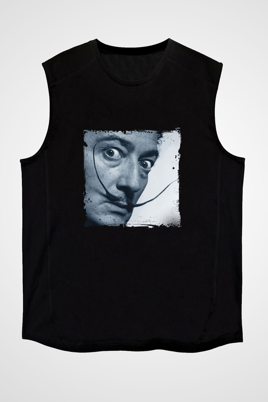 Salvador Dali Baskılı Unisex Siyah Kolsuz Tişört