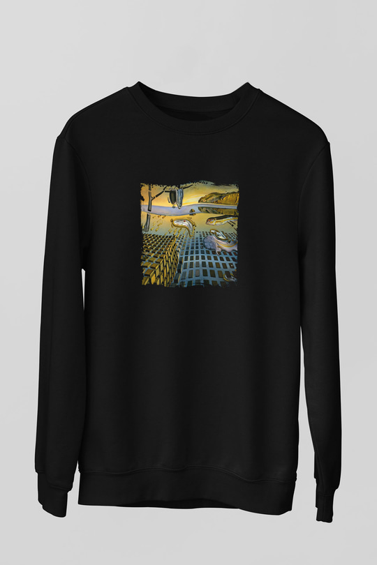 Salvador Dali Baskılı Unisex Siyah Sweatshirt