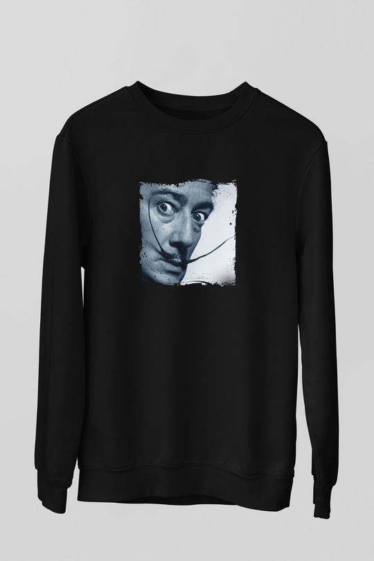 Salvador Dali Baskılı Unisex Siyah Sweatshirt