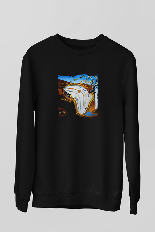 Salvador Dali Baskılı Unisex Siyah Sweatshirt