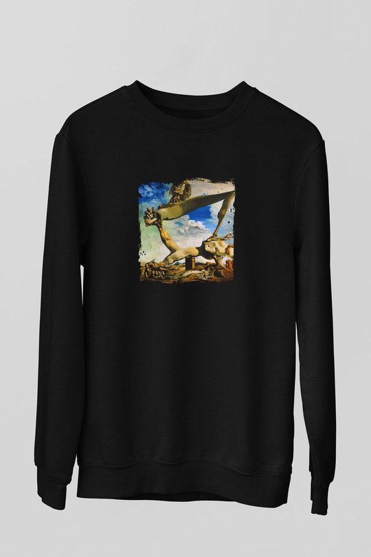 Salvador Dali Baskılı Unisex Siyah Sweatshirt