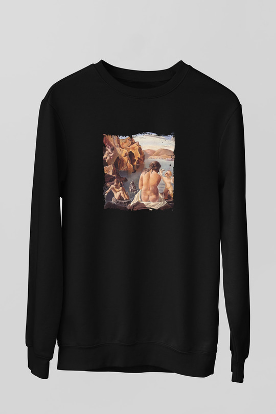 Salvador Dali Baskılı Unisex Siyah Sweatshirt