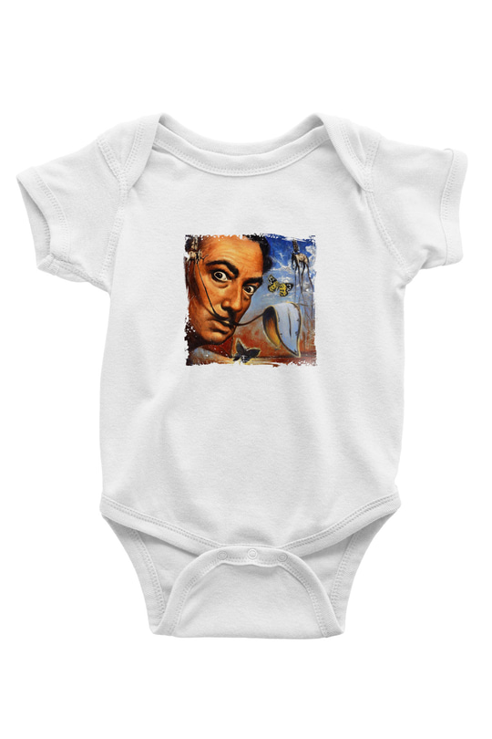Salvador Dali Unisex Baskılı Beyaz Bebek Body - Zıbın