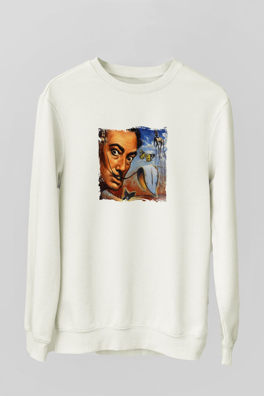 Salvador Dali Unisex Baskılı Beyaz Sweatshirt