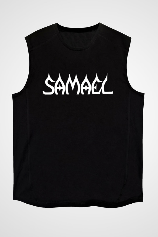 Samael Baskılı Unisex Siyah Kolsuz Tişört - Tshirt