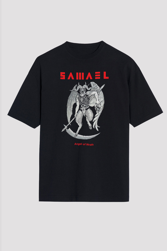 Samael Baskılı Unisex Siyah Oversize Tişört - Tshirt