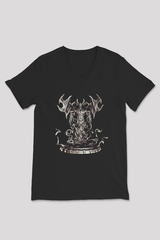 Samael Baskılı Unisex Siyah V Yaka Tişört - Tshirt