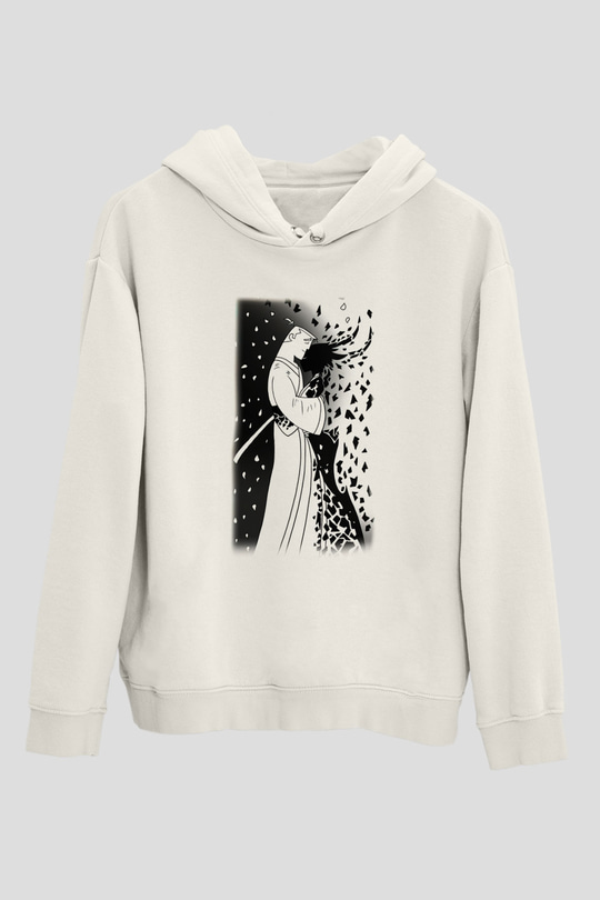 Samurai Jack Beyaz Unisex Kapşonlu Sweatshirt