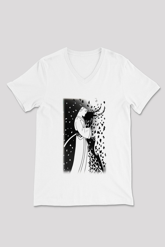 Samurai Jack Beyaz Unisex V Yaka Tişört T-Shirt