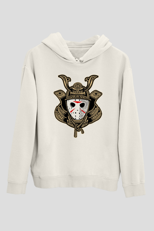Samurai Jason Baskılı Beyaz Unisex Hoodie