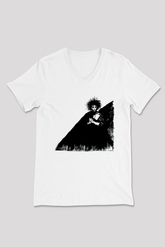 Sandman Baskılı Beyaz Unisex V Yaka Tişört - Tshirt