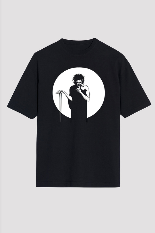 Sandman Baskılı Unisex Siyah Oversize Tişört - Tshirt
