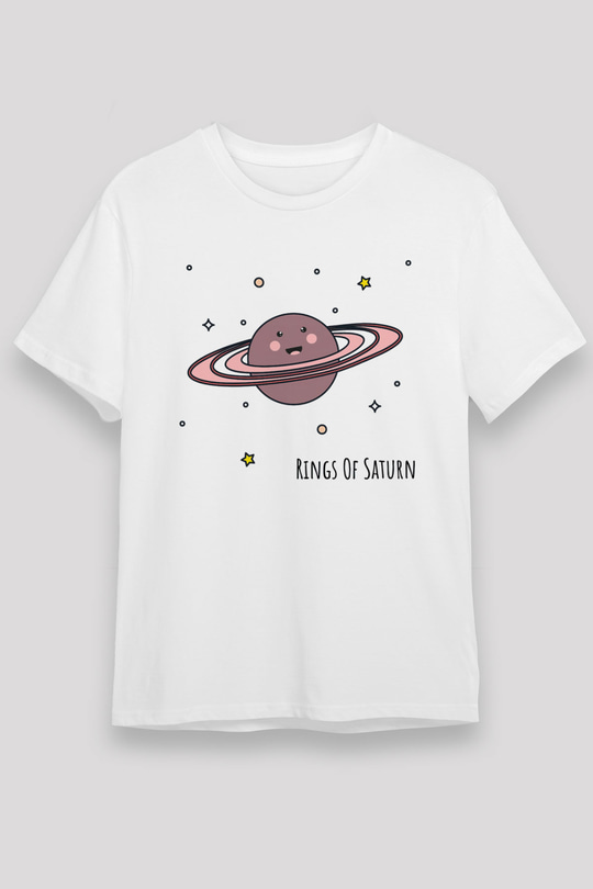 Satürn Beyaz Unisex Tişört T-Shirt - TişörtFabrikası