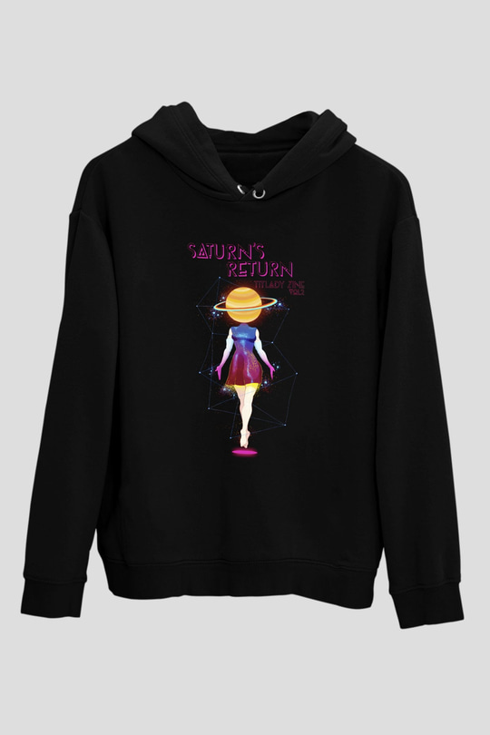 Satürn Siyah Unisex Hoodie