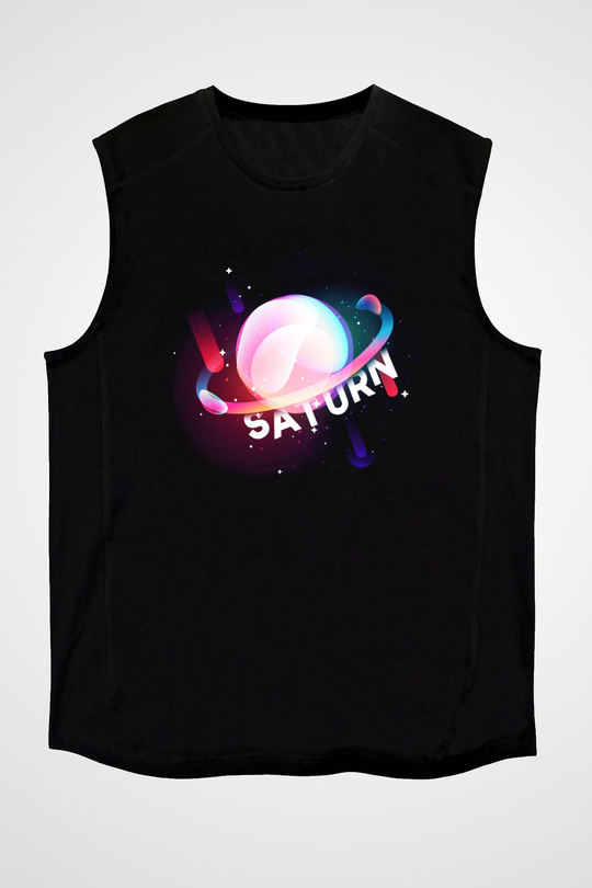 Satürn Siyah Unisex Kolsuz Tişört