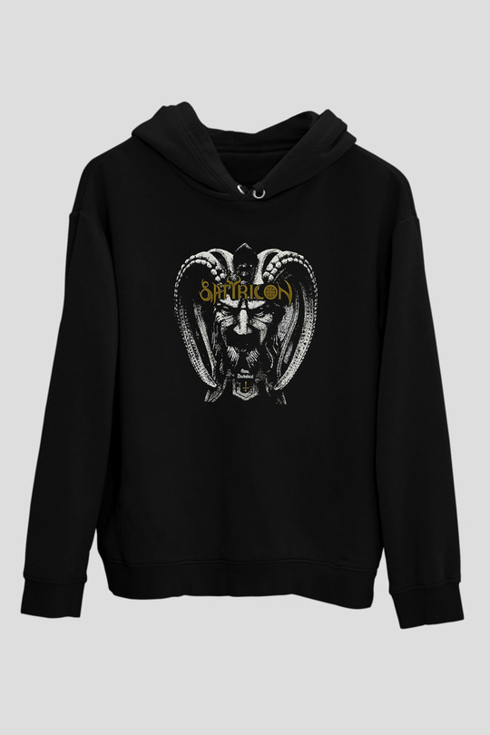 Satyricon Baskılı Unisex Siyah Kapüşonlu Sweatshirt