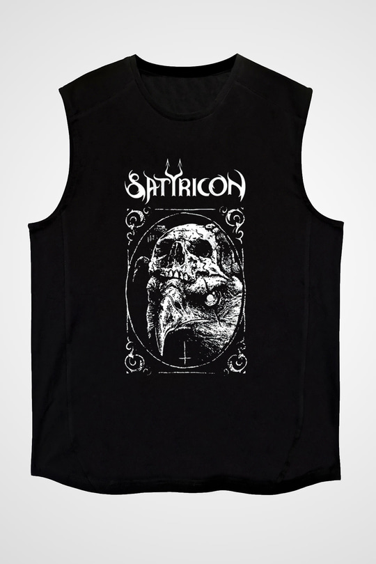 Satyricon Baskılı Unisex Siyah Kolsuz Tişört - Tshirt