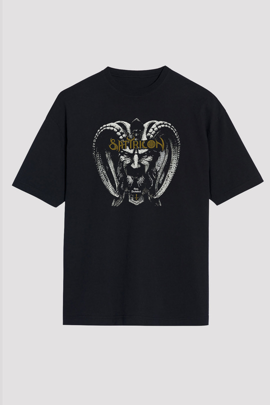 Satyricon Baskılı Unisex Siyah Oversize Tişört - Tshirt