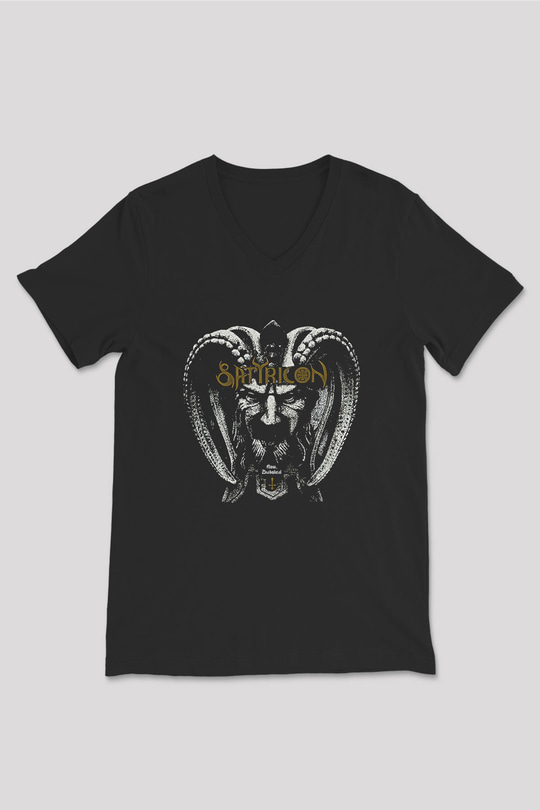 Satyricon Baskılı Unisex Siyah V Yaka Tişört - Tshirt