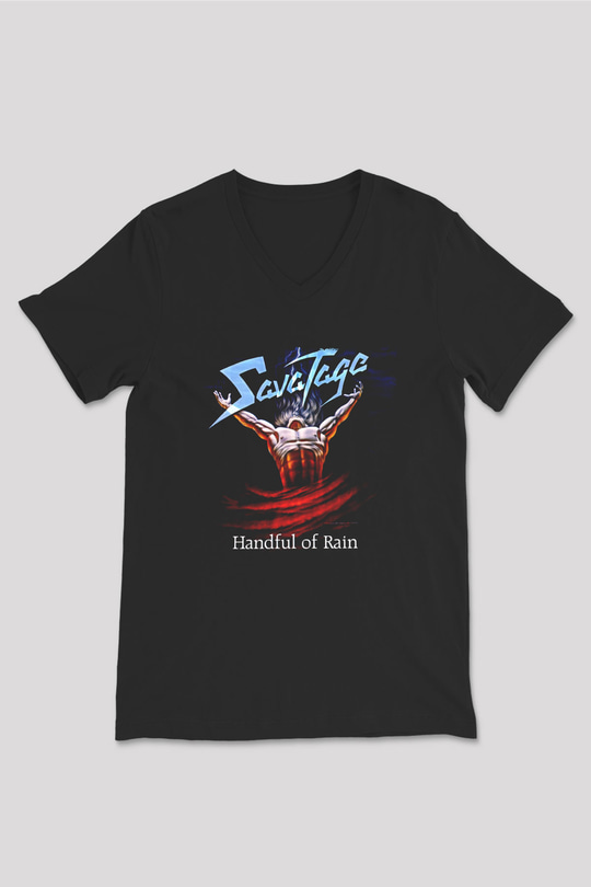 Savatage Baskılı Unisex Siyah V Yaka Tişört - Tshirt