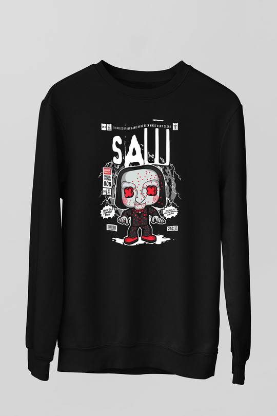 Saw Billy Baskılı Unisex Siyah Sweatshirt