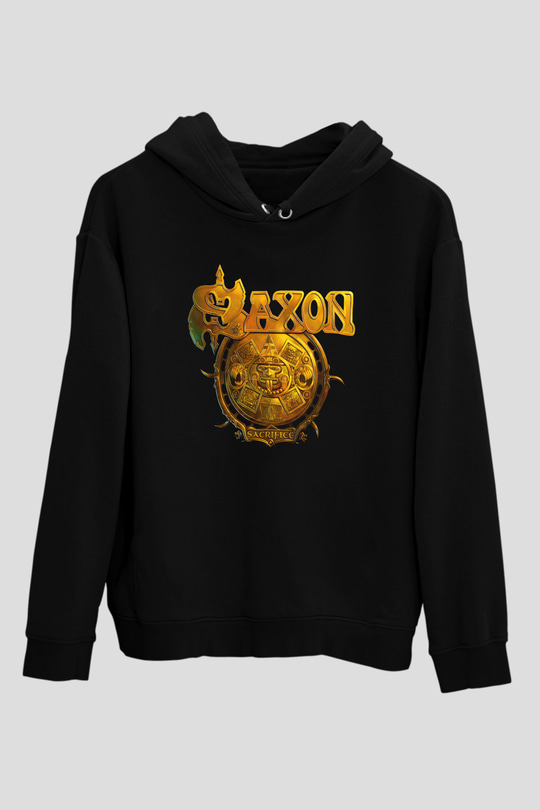 Saxon Siyah Unisex Kapşonlu Sweatshirt