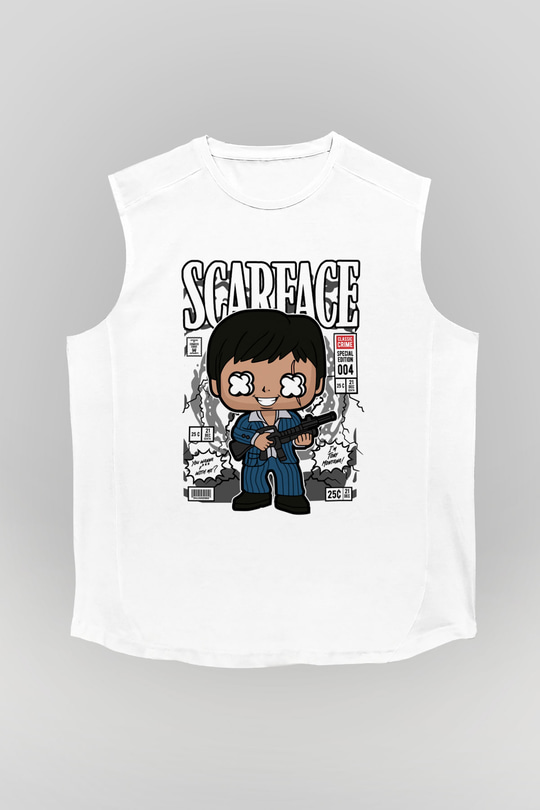 Scarface Baskılı Unisex Beyaz Kolsuz Tişört